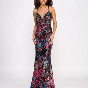 Crystal Doll Multicolor Sequin Maxi Dress